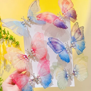 Värvikas Glitter Big Butterfly Juuksed Clip Ilus Liikuvad Tiivad Pearl Klambri Külge Tüdrukute Magus Hairgrip Barrette Juuksed Tarvikud - Pilt 1  