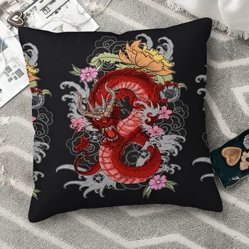 Dragon Lill Jaapani Stiilis Kunsti Polüester Padi Jaoks Elutoamööbel Aias Dekoratiivne Pestav Cojines Decorativos - Pilt 2  