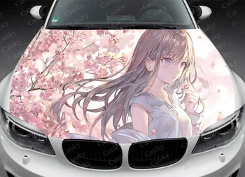 Cherry Blossom Girl Auto Decal Auto Kapuuts Wrap Decal Vinüül Kleebis Värviline Graafiline Sobi Ühegi Auto Kapuuts Wrap Decal Vinüül Kleebis - Pilt 2  