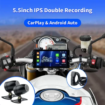 5.5 tolline kaasaskantav mootorratta navigator 1080P ees ja taga kaamerad, traadita CarPlay ja Android Auto - Pilt 2  