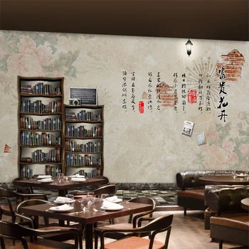 beibehang 3d-suur raamaturiiul stereo pastoraalne seinamaaling teema restorani, hotelli coffee lounge custom tausta tapeet seina-paber - Pilt 2  