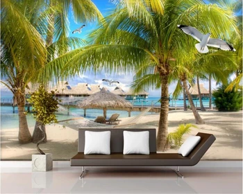beibehang HD fashion 3D dekoratiivset maali de papel parede tapeet seaside beach kookospähkli TV taust seina paberid home decor - Pilt 1  