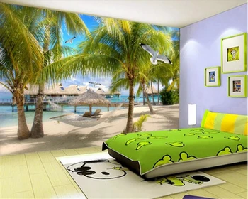 beibehang HD fashion 3D dekoratiivset maali de papel parede tapeet seaside beach kookospähkli TV taust seina paberid home decor - Pilt 2  