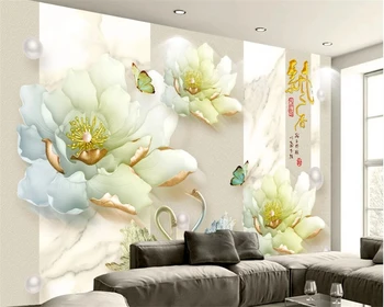 Kohandatud taustapilt 3D reljeef pojeng lill seinamaaling kaasaegne minimalistlik ehted elutoas TV taust dekoratiivse seina maali - Pilt 1  