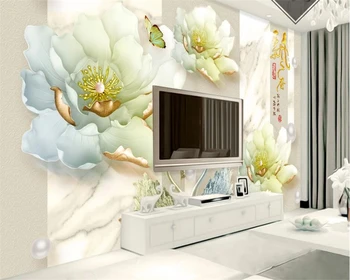 Kohandatud taustapilt 3D reljeef pojeng lill seinamaaling kaasaegne minimalistlik ehted elutoas TV taust dekoratiivse seina maali - Pilt 2  