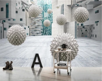 beibehang Kohandatud Taustpildi Kodu Dekoratiivne Pannoo kolmemõõtmeline Tulevikus Ruumi 3D-Palli TV Diivan Taust seinamaaling 3d tapeet - Pilt 1  