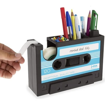 2 In 1 Multifunktsionaalne Pliiatsi Omanik Loominguline Office Desk Kirjatarvete Korraldaja Retro Kassett Tape Dispenser Pliiatsi Omanik Kingitus - Pilt 2  