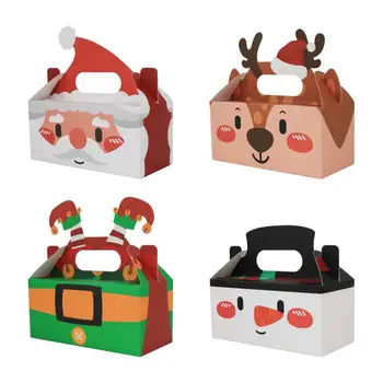 Jõulud Kingitus Pakend Pidulik Candy Box Jõulud kinkekarbis Xmas Papp Kohal Kommi, Küpsise Karbid Käepide Maiuspalad - Pilt 2  