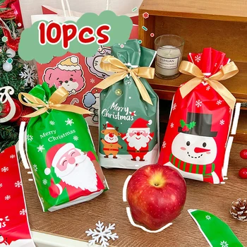 10TK Loominguline Cute Cartoon Christmas Candy Küpsise Kilekotid Partei Teenetemärgi Kingitus Kotid Küpsised Suupiste Küpsetamine Paketi Kott - Pilt 1  