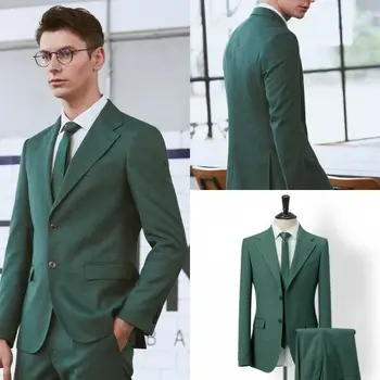 2020 Hiljemalt Disaini Roheline Meeste Ülikonnad Pulm Smoking Äri Peigmees Custom Made Slim Fit Meeste Ülikonnad 2 Tükki (Jope+Pant+Pael) - Pilt 1  