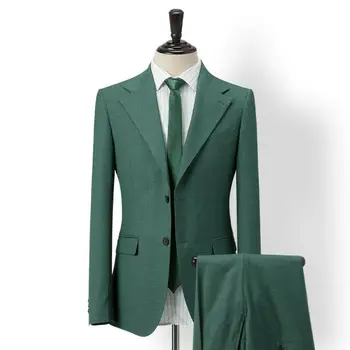 2020 Hiljemalt Disaini Roheline Meeste Ülikonnad Pulm Smoking Äri Peigmees Custom Made Slim Fit Meeste Ülikonnad 2 Tükki (Jope+Pant+Pael) - Pilt 2  