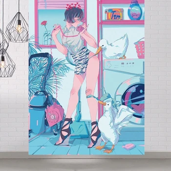 Armas Tüdruk Seina Art Moe Tapestry Anime Kawaii Teen Esteetiline Magamistuba Decor Seinal Ripuvad Seinavaibad Kodu Kaunistamiseks Plakateid - Pilt 1  