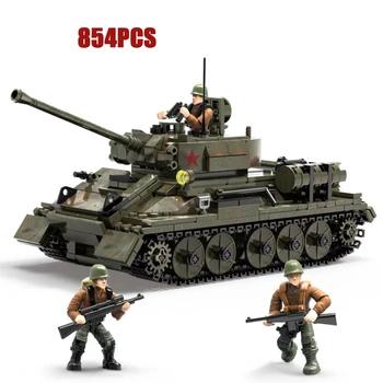 Maailmasõja Sõjaline Nõukogude Liidu T-34 Keskmine Tank Mega Blokeerida Mudel Ww2 Armee Arvandmed Ehitustellised Mänguasjade Kogumise Poiss Kingitus - Pilt 1  