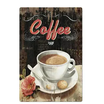 Retro Disain Kohvi Tina Metallist Märgid Seina Art | Paks Valgeplekk Prindi Plakat Seina Kaunistamiseks Kohvik/Köök/Coffee Corner/Coffe - Pilt 1  