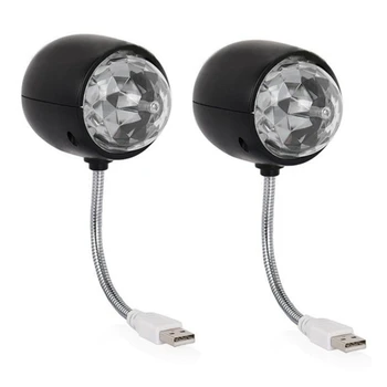 2X USB Disco Ball Lamp, Pööramine, RGB Värviline LED-Etapi Valgustus Pool Pirn Koos 3W-Raamat, Valgus, USB Toitega (Must) - Pilt 1  