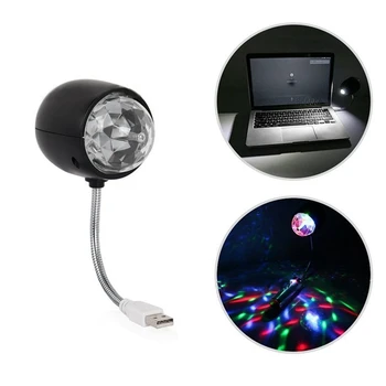 2X USB Disco Ball Lamp, Pööramine, RGB Värviline LED-Etapi Valgustus Pool Pirn Koos 3W-Raamat, Valgus, USB Toitega (Must) - Pilt 2  
