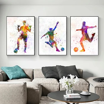 Abstraktne Akvarell Jalgpall Jalgpall Mängijad Plakatid Ja Pildid Lõuendile Maali Sport Seina Art Club Bar Room Kodu Kaunistamiseks - Pilt 2  