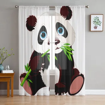 Armas Panda Bambusest Õhuke Kardinad eest elutuba Lapse Magamistuba Decor Tülli Kardinad Köögis Aken Läbipaistev Sifonki Kardin - Pilt 1  