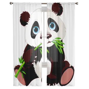Armas Panda Bambusest Õhuke Kardinad eest elutuba Lapse Magamistuba Decor Tülli Kardinad Köögis Aken Läbipaistev Sifonki Kardin - Pilt 2  