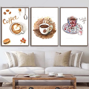 Põhjamaade Stiilis Kohvi Lõuendile Maali Kodu Kaunistamiseks Plakateid ja Trükib Cup Seina Art Modulaarne Akvarell Kaasaegne Restoran Decor - Pilt 1  