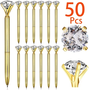 50tk Suur Kristall Teemant Pliiatsid Gem Pastapliiatsid Ülestõstetav Pastapliiatsid Gem Pliiatsid Kive Crystal Bling Must Geel Tindiga Pliiats - Pilt 1  