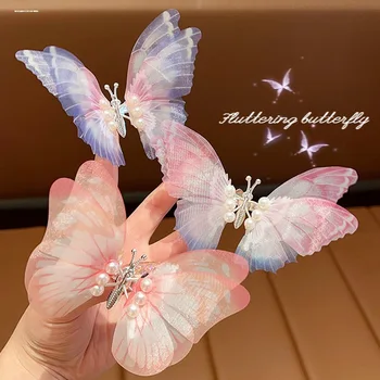 Värvikas Glitter Big Butterfly Juuksed Clip Ilus Liikuvad Tiivad Pearl Klambri Külge Tüdrukute Magus Hairgrip Barrette Juuksed Tarvikud - Pilt 2  