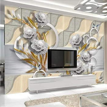 Beibehang Kohandatud taustpildi Euroopa 3D stereo foto seinamaaling kunstnahast pehme kott flower reljeef-TV seina de papel parede tapeet - Pilt 1  