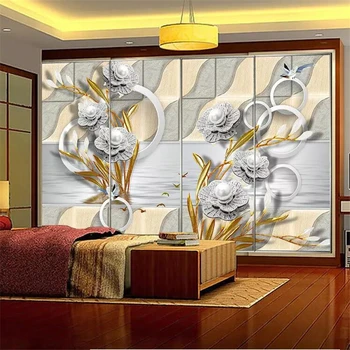 Beibehang Kohandatud taustpildi Euroopa 3D stereo foto seinamaaling kunstnahast pehme kott flower reljeef-TV seina de papel parede tapeet - Pilt 2  