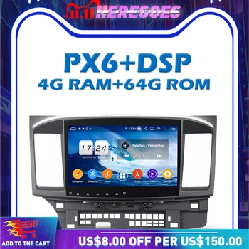 PX6 Auto DVD Mängija DSP IPS, Android 10.0 4GB RAM + 64GB GPS Kaart RDS Auto Raadio, Wifi, Bluetooth 5.0 Jaoks MITSUBISHI Lancer 2014 2015 - Pilt 1  
