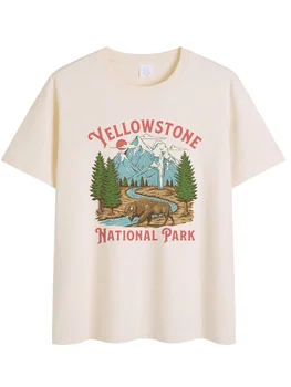 1212Yellowstone rahvuspark Lühikesed Varrukad Graafiline T-särk, Vabaaja Iga Päev Topid, Naiste Rõivad - Pilt 2  