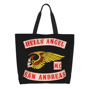 Hells Angels Logo Sisseoste Kott Naiste Armas Embleem Lõuend Shopper Õlakott, Suur Võimsus Käekott - Pilt 1  