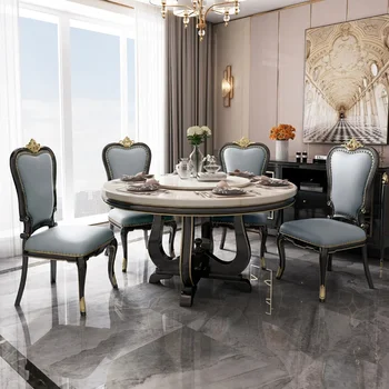 American light luksus marmor söögilaud ja tool koostisega Euroopa täispuidust ümarlaud, kus turntable leibkonna söögituba - Pilt 1  