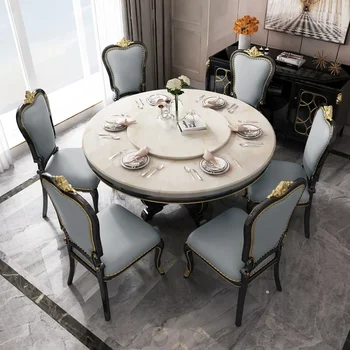 American light luksus marmor söögilaud ja tool koostisega Euroopa täispuidust ümarlaud, kus turntable leibkonna söögituba - Pilt 2  