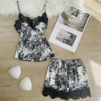 Prindi Lill Pidžaama Sobiks Nightwear 2020. Aasta Suvel Uued 2TK Magada Set Home Riided Intiimne Pesu Vabaaja Nightgowns Homewear - Pilt 1  