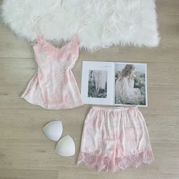 Prindi Lill Pidžaama Sobiks Nightwear 2020. Aasta Suvel Uued 2TK Magada Set Home Riided Intiimne Pesu Vabaaja Nightgowns Homewear - Pilt 2  
