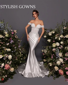 2023 Luksus Maha Õla Pulm Kleit Helmestus Crystal Pruudi Kleit Pleats Ametlik Hommikumantlid Merineitsi Kleit De Soirée Mariage - Pilt 1  