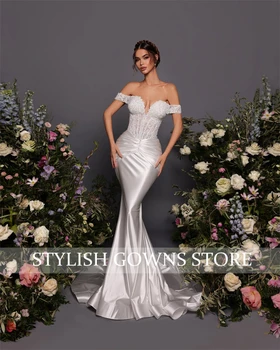 2023 Luksus Maha Õla Pulm Kleit Helmestus Crystal Pruudi Kleit Pleats Ametlik Hommikumantlid Merineitsi Kleit De Soirée Mariage - Pilt 2  