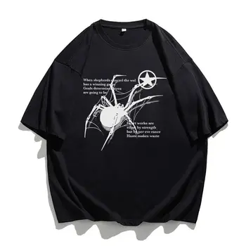 Puuvill American Vintage Spider Lühikese Varrukaga T-särk Menand WomenFashion Mõõdus Paar Lahti ja Mitmekülgne Poole Varruka Ülemine - Pilt 2  