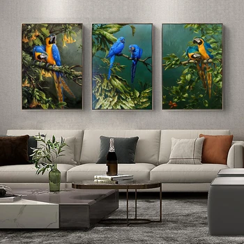 Metsa Papagoi Lõuendile Maalimine Raami Impressionism Linnu-Looma Portree Plakatid ja Pildid Abstraktse Seina Art Pilt Decor - Pilt 1  