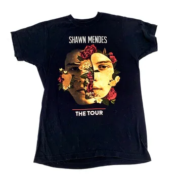 Shawn Mendes Särk Keskmise Must Tour Kontsert Bänd Kahepoolne Tee 2019 pikad varrukad - Pilt 1  