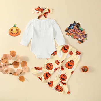 Imiku Väikelapse Tüdruk Halloween Riideid Kõrvits Prindib Top Põletatud Püksid Kiri Riided Jäävad Talve Riided - Pilt 2  