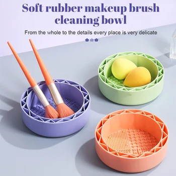 Silikoon Makeup Brush Cleaner Mat Make-up Muna Kosmeetiline Pintsel Powder Puff Sponge Ladustamise Artefakt Puhastus Kasti Kuivatamine Tööriistade Komplekt - Pilt 2  