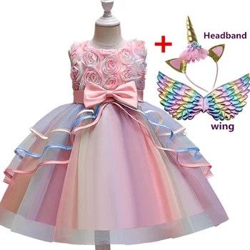 Rainbow Unicorn Kleit Tüdruk Printsess Kostüüm Lastele Väljamõeldud Sünnipäeva Cosplay Ükssarvik Kostüüm Halloween Karneval Kleit - Pilt 1  