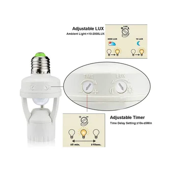E27 Lamp Omanik Adapter PIR Liikumisandur AC100-240V LED Lamp-Pistikupesa Converter Inimeste viibimine Detektor - Pilt 2  