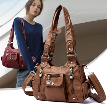 Uued Naiste Vabaaja Kott Pehme PU Nahk Messenger Bag Kvaliteetse Multi-tasku õlakott Värviga Daamid Crossbody Kott - Pilt 1  
