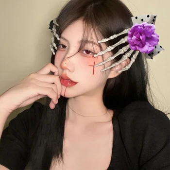 Tume Seeria Halloween Hairclip Suur Lill SidePin Naine Cosplay Pool Headpiece Dropship - Pilt 2  