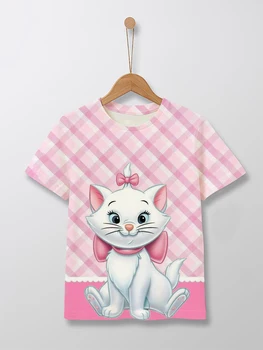 Disney Cartoon Maarja cat T-särk tüdrukutele 2023 uued suve-topid-T-särk riided fashion lühikeste varrukatega vabaaja T-särk - Pilt 2  