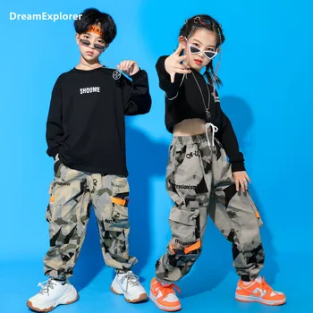 Tüdrukute Hip-Hop Crop Top Poisid Kamuflaaž Cargo Pant Riided Määrata Lapse Dressipluus Joggers Street Dance Kids Streetwear Teen Kostüüm - Pilt 1  