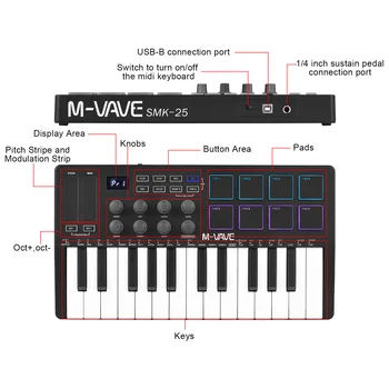 M-VAVE 25-Sisestage MIDI Controller Klaviatuur Mini Portable USB-Muusika Korraldaja Klaviatuur 8 RGB Taustavalgustusega Pad Korraldajalt Loomine tarvikud - Pilt 1  