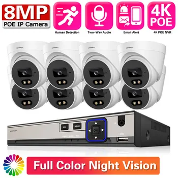 8MP Poe Turvalisuse Kaamera Süsteemi Värv Öise Nägemise Vedio Järelevalve 4K 8CH NVRTwo Viis Kaamerad Audio Kit Ourdoor VIDEOVALVE Komplekt XMeye - Pilt 1  